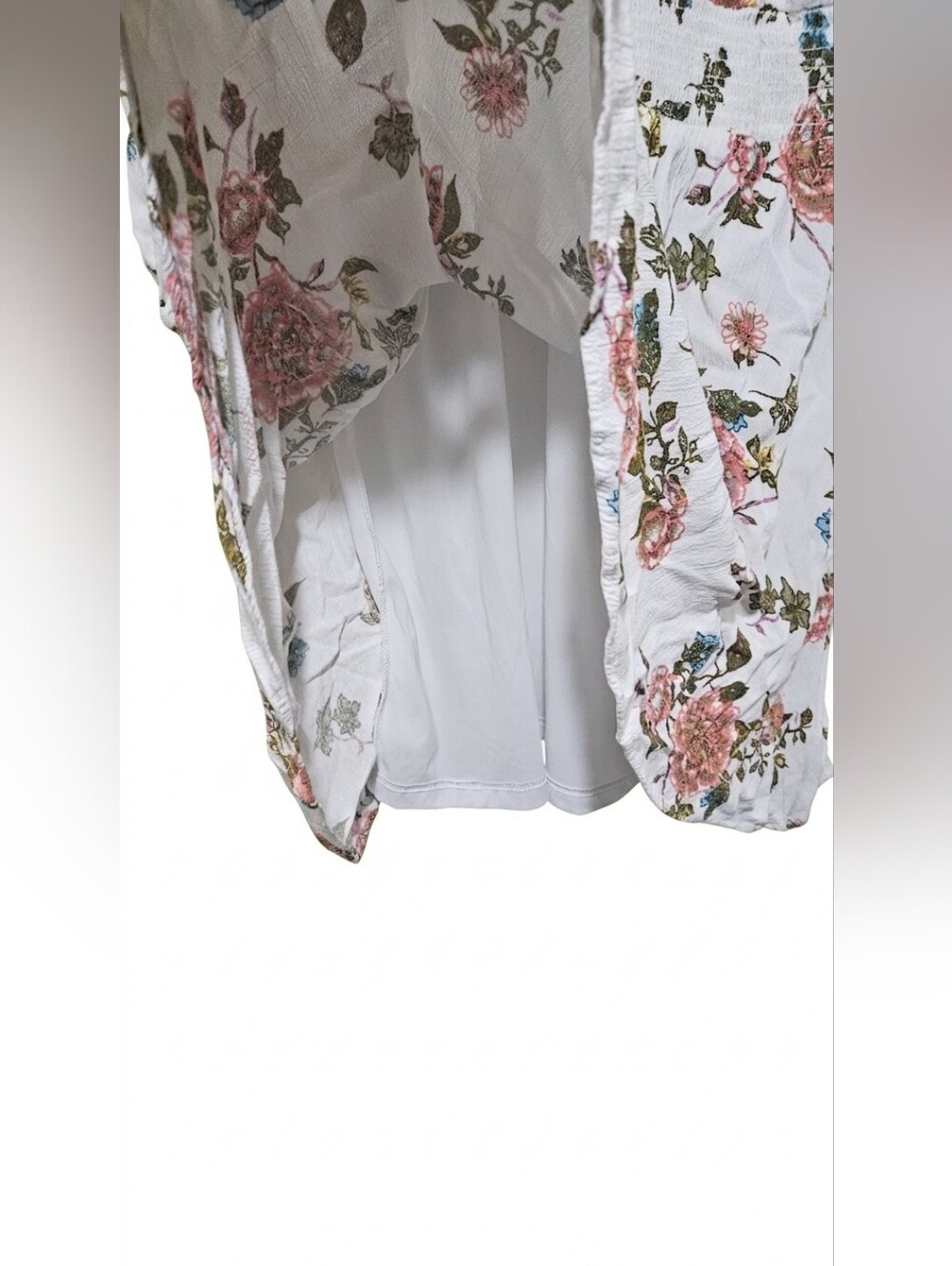American Rag, White Mini Dress with Pink Floral Print, Large - Picture 5 of 5